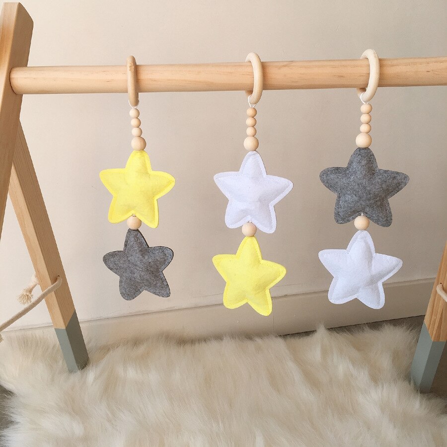 Star Baby Gym Frame Stroller Hanging Pendants Wooden Ring Teether Infant Molar Teething Nursing Rattle Toys Gifts